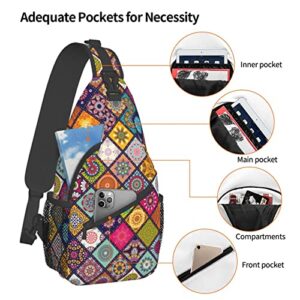 Yrebyou Ethnic Style Chest Sling Bag Crossbody Backpack Travel Hiking for Women Men Multipurpose Lightweight Fashion Shoulder Bag for Biking Climbing Runner