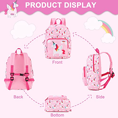 RAVUO Kids Backpack Girls, Cute Unicorn Backpack Kindergarten Preschool Bookbag Toddler Backpack with Chest Strap