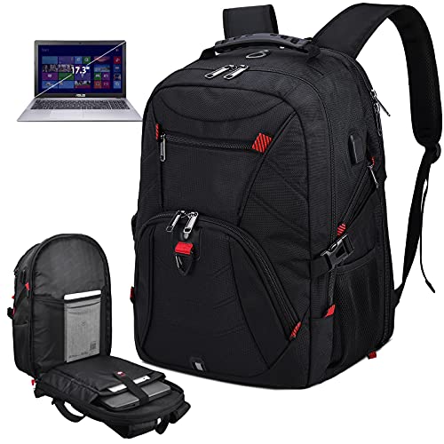 DAHONGPAO Laptop Backpack Large 17 Inch Anti Theft TSA Friendly Travel Backpack with USB Charging Port Waterproof College 17in Gaming Backpack for Men & Women Computer Bag For 17.3 Inch Laptop, Black