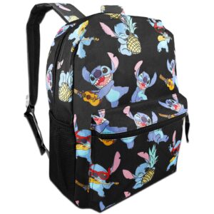 Disney Lilo And Stitch School Backpack For Kids ~ 3 Pc Bundle With 16" Stitch School Bag, Stitch Stickers, And Door Hanger For Boys And Girls | Stitch School Supplies Set