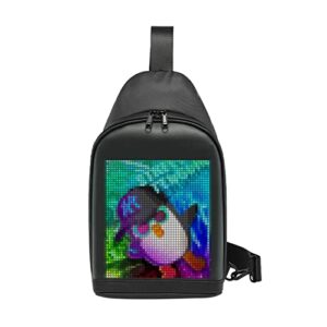 gifr movers led diagonal backpack, diy full-color screen with bluetooth connection app to control the screen display、unisex、outdoor、advertising and travel strap bag