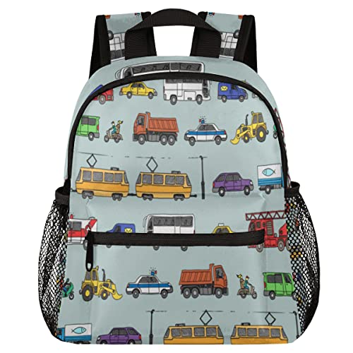 TropicalLife Toddler Backpack Car Colorful Truck Kids Backpack for Boys and Girls Cute Bus Preschool Bag Kindergarten Schoolbag With Chest Strap