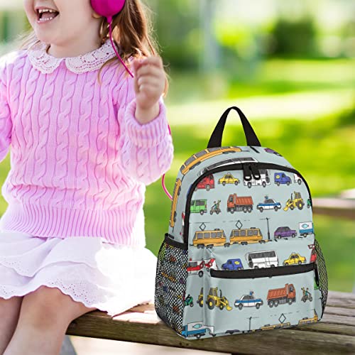 TropicalLife Toddler Backpack Car Colorful Truck Kids Backpack for Boys and Girls Cute Bus Preschool Bag Kindergarten Schoolbag With Chest Strap