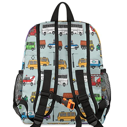 TropicalLife Toddler Backpack Car Colorful Truck Kids Backpack for Boys and Girls Cute Bus Preschool Bag Kindergarten Schoolbag With Chest Strap