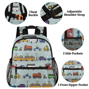 TropicalLife Toddler Backpack Car Colorful Truck Kids Backpack for Boys and Girls Cute Bus Preschool Bag Kindergarten Schoolbag With Chest Strap