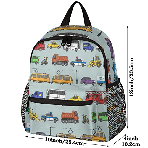 TropicalLife Toddler Backpack Car Colorful Truck Kids Backpack for Boys and Girls Cute Bus Preschool Bag Kindergarten Schoolbag With Chest Strap