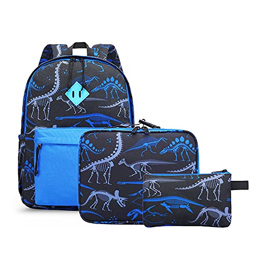 NICE CHOICE Preschool Backpack Kindergarten Elementary School Toddler Backpacks With Lunch Bag Pencil Case Set for Boys and Girls (Blue Dinosaur)