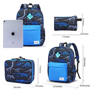 NICE CHOICE Preschool Backpack Kindergarten Elementary School Toddler Backpacks With Lunch Bag Pencil Case Set for Boys and Girls (Blue Dinosaur)