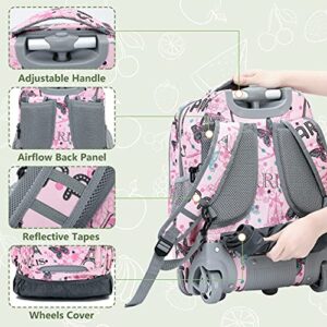 NEW TILAMI Rolling Backpack for Kids, Cute 18 Inches Boys Wheeled Laptop Backpack for Girls Travel School Student Trip Bag, Pink Paris