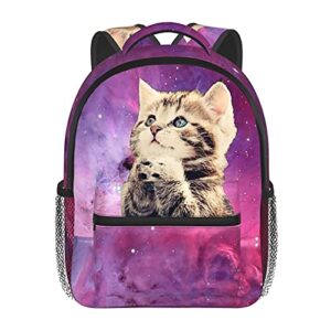 dujiea 12" kids backpack cute 3d cat galaxy kitty toddler backpack for boys girls, preschool kindergarten schoolbag nursery travel bag with chest strap