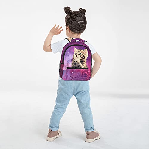 Dujiea 12" Kids Backpack Cute 3d Cat Galaxy Kitty Toddler Backpack For Boys Girls, Preschool Kindergarten Schoolbag Nursery Travel Bag With Chest Strap