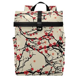 alaza japanese cherry blossom sakura vintage large laptop backpack purse for women men waterproof anti theft roll top backpack, 13-17.3 inch