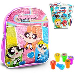 powerpuff girls mini school backpack ~ 3 pc bundle with 11" powerpuff bag for girls, toddlers, kids with superhero stampers, coloring pages, and more | powerpuff girls school supplies