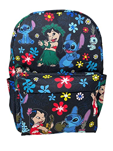 Disney Lilo and Stitch Dance Together Allover Print Black 16 inch Girls Large School Backpack