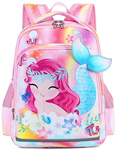 LEDAOU Kids Preschool Backpack Girls Kindergarten BookBag Elementary Waterproof Galaxy School Bag 7 Pockets with Chest Strap