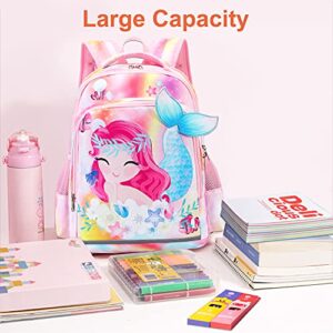 LEDAOU Kids Preschool Backpack Girls Kindergarten BookBag Elementary Waterproof Galaxy School Bag 7 Pockets with Chest Strap