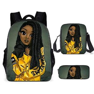 fdaslj african girl backpack - 3 in 1 book bag daypack with shoulder bag pencil case