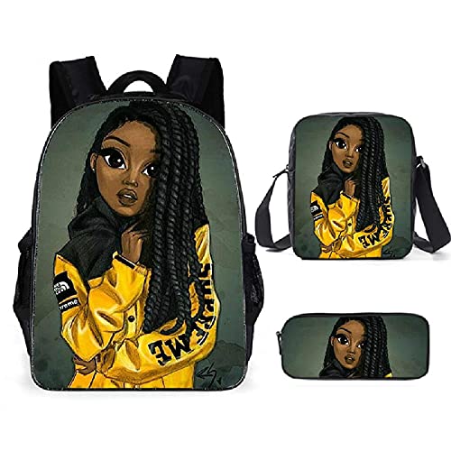 FDASLJ African Girl Backpack - 3 In 1 Book bag Daypack with Shoulder Bag Pencil Case