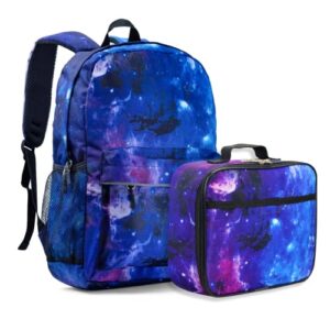 fenrici galaxy kids backpack and lunchbox bundle for girls, boys, teens (galaxy purple)