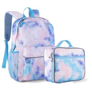 fenrici tie dye kids backpack and lunchbox bundle for girls, boys, teens (pastel pink)