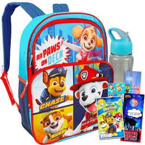 nick shop paw patrol school backpack for kids, boys ~ 5 pc bundle with 16" paw patrol school bag, water bottle, paw patrol coloring activity pack, stickers, and more (paw patrol school supplies)