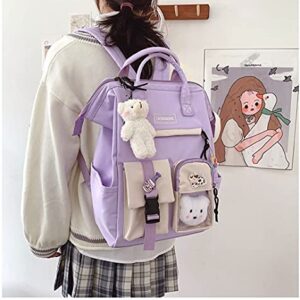 CM C&M WODRO Kawaii Backpack for Girls Women with Pin Bear Accessories Cute College High School Backpack Laptop Bookbag Purple