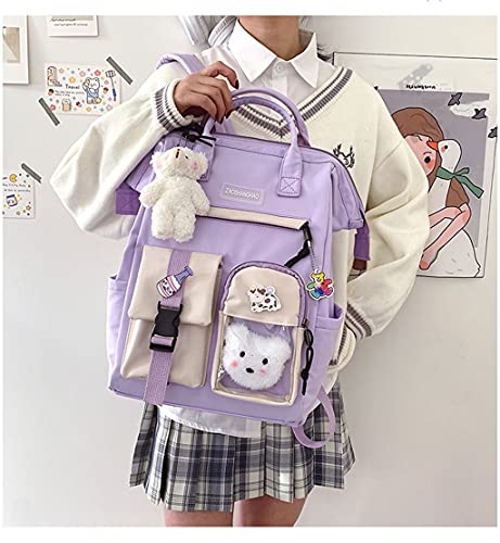 CM C&M WODRO Kawaii Backpack for Girls Women with Pin Bear Accessories Cute College High School Backpack Laptop Bookbag Purple