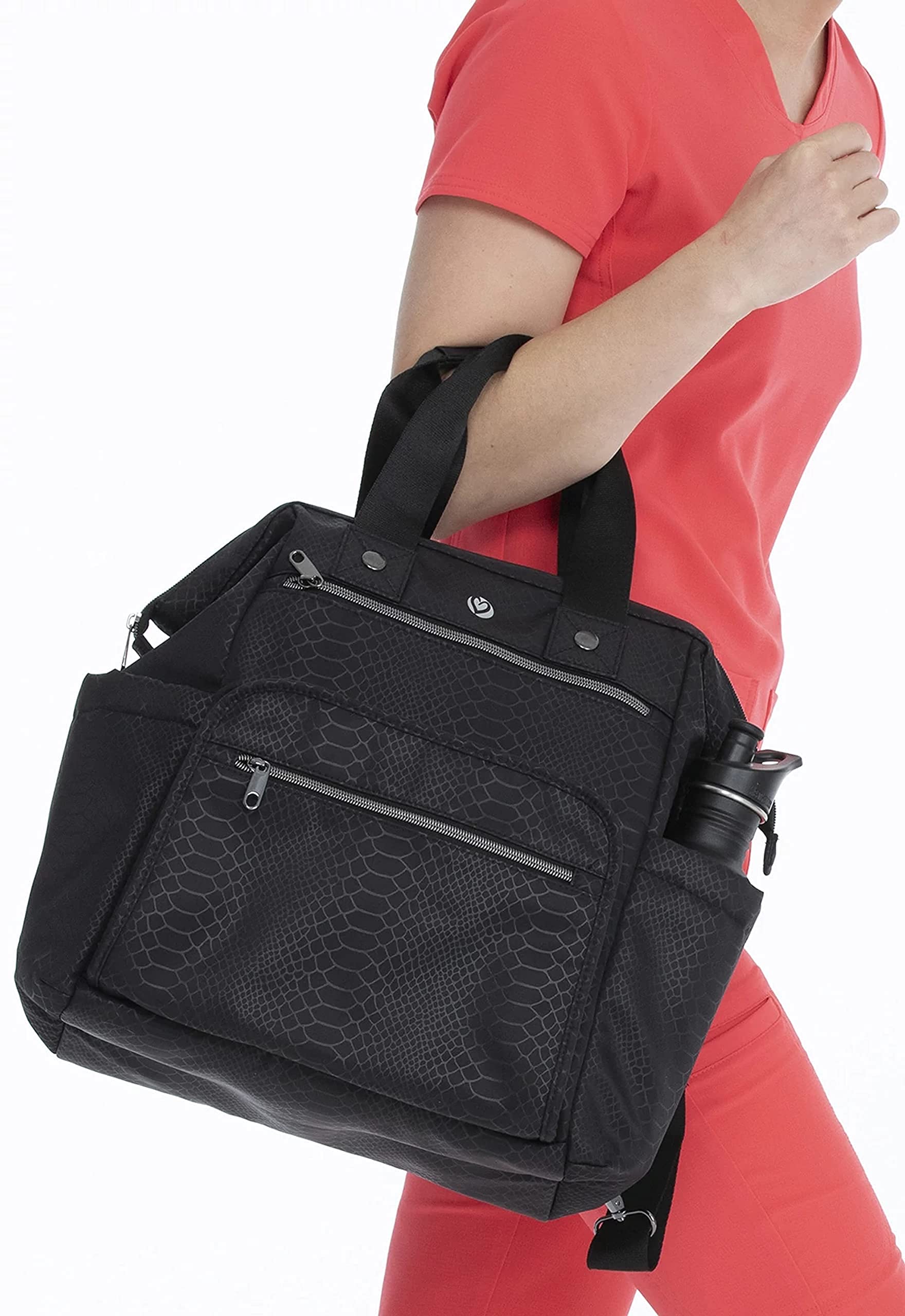 HeartSoul Women's Convertible Bella Backpack, Nurse Backpack for Work, One size, Black Pebble w/Black Straps