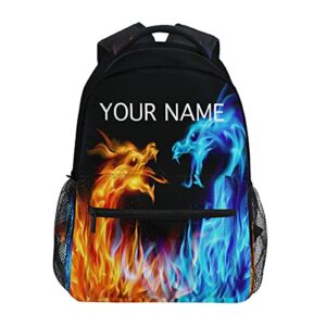 custom abstract fire dragon student book bag travel backpack personalized backpack with name/text, customization school bag for boys and girls