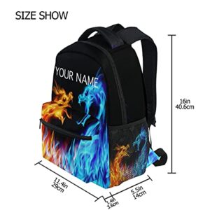 Custom Abstract Fire Dragon Student Book Bag Travel Backpack Personalized Backpack with Name/Text, Customization School Bag for Boys and Girls