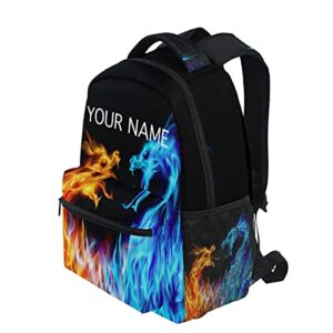 Custom Abstract Fire Dragon Student Book Bag Travel Backpack Personalized Backpack with Name/Text, Customization School Bag for Boys and Girls