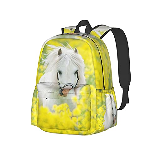 KiuLoam 17 Inch Backpack White Shetland Pony Laptop Backpack Shoulder Bag School Bookbag Casual Daypack