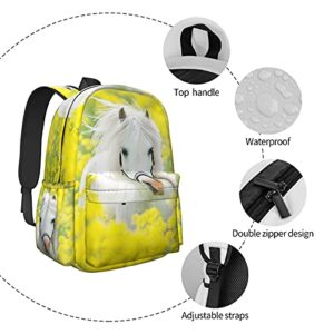 KiuLoam 17 Inch Backpack White Shetland Pony Laptop Backpack Shoulder Bag School Bookbag Casual Daypack