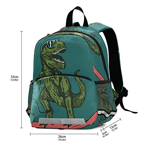 Kids Backpack Skateboard Tyrannosaurus Dinosaur Kindergarten School Bag for Toddler Girls Boys One Size