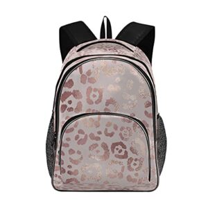 backpack school bookbag leopard print cheetah rose gold schoolbag with water bottle pocket medium