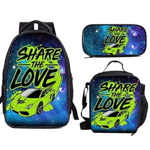 qinunipoto share the love backpack 3 piece set backpack for travel bag and lunchbox and pencil pouch