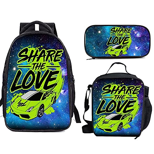 Qinunipoto Share The Love Backpack 3 Piece Set Backpack for Travel Bag and Lunchbox and Pencil Pouch