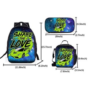 Qinunipoto Share The Love Backpack 3 Piece Set Backpack for Travel Bag and Lunchbox and Pencil Pouch