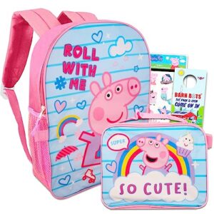 peppa pig backpack lunch box set for kids, toddlers ~ 3 pc bundle with peppa pig school bag, lunch bag, and stickers (peppa pig school supplies)