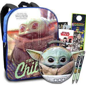 disney baby yoda backpack with lunch box set - bundle with 15" baby yoda school backpack, baby yoda lunch box, stickers, more | baby yoda the child backpack for boys girls