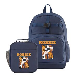 let's make memories navy backpack collection - personalized back to school supplies - book bag with lunchbox - sports design
