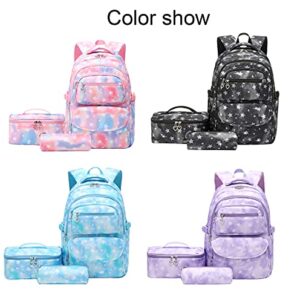 JiaYou School Backpack Sets 3pcs Stars Prints Daypack For Teens Girls Primary School Students(Pink Stars,22 Liters)