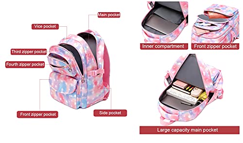 JiaYou School Backpack Sets 3pcs Stars Prints Daypack For Teens Girls Primary School Students(Pink Stars,22 Liters)