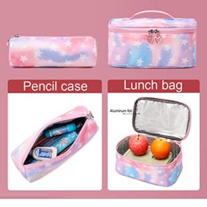 JiaYou School Backpack Sets 3pcs Stars Prints Daypack For Teens Girls Primary School Students(Pink Stars,22 Liters)