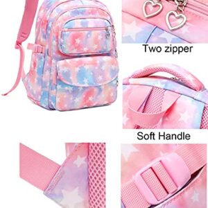 JiaYou School Backpack Sets 3pcs Stars Prints Daypack For Teens Girls Primary School Students(Pink Stars,22 Liters)