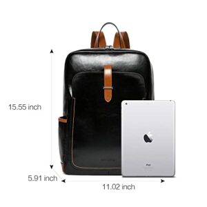 BOSTANTEN Leather Laptop Backpack Purses Casual College Casual Bags Daypack Black and Womens Leather Wallets RFID Blocking Large Capacity Credit Card Holder Phone Clutch Black with Brown