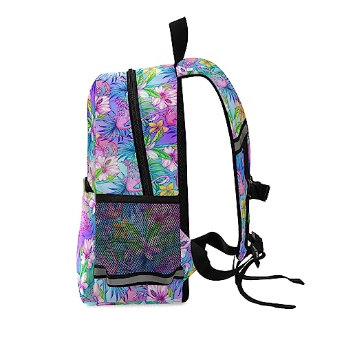 MNSRUU Kids Backpack Girls, Pink Flamingo Tropical Bird Flower Toddler Hiking Backpack, Children Backpacks for School, Preschool Nursery Travel Bag, Chest Strap