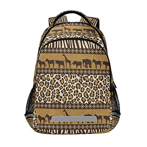 African Leopard Giraffe Animals Print Backpacks Travel Laptop Daypack School Book Bag for Men Women Teens Kids