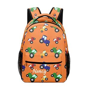 personalized orange tractors backpack school bag with name waterproof travel daypack bag for man woman gifts