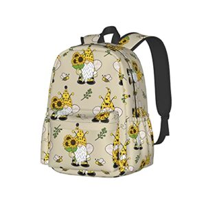 kiuloam 17 inch backpack gnomes bees and sunflowers laptop backpack shoulder bag school bookbag casual daypack